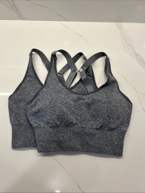BUNDLE 2 Heathered Gray Seamless Crisscross Sports Bra